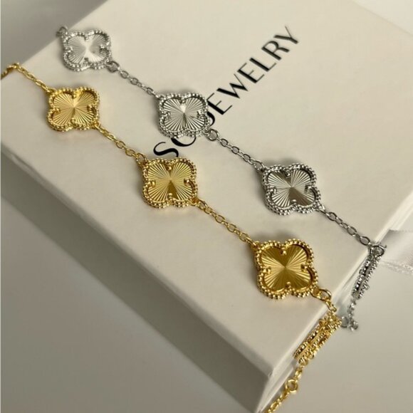 Last 1 ! Gold Clover Bracelet 5 Motif Four Leaf Luxury Jewelry - Picture 6 of 10